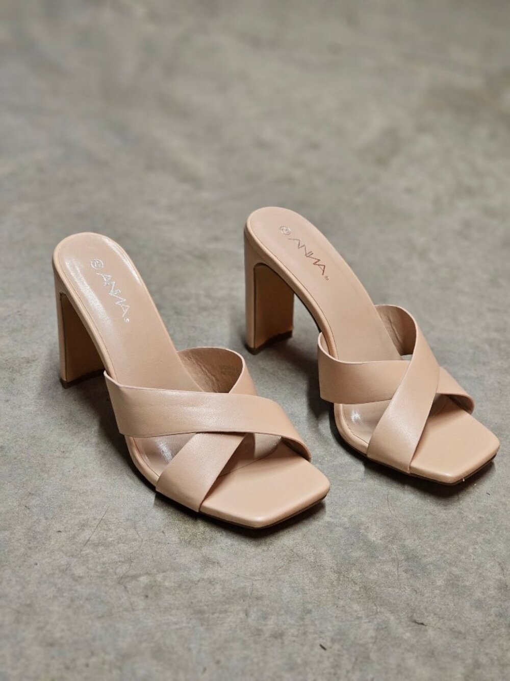 Nude Block Heel Sandals With Cross-Strap Design For Women